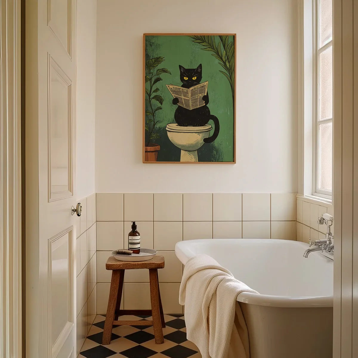 Bathroom Cat-titude: Whimsical 3-Piece Black Cat Canvas Art Set