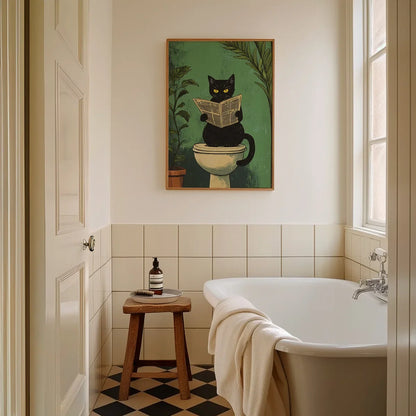 Bathroom Cat-titude: Whimsical 3-Piece Black Cat Canvas Art Set
