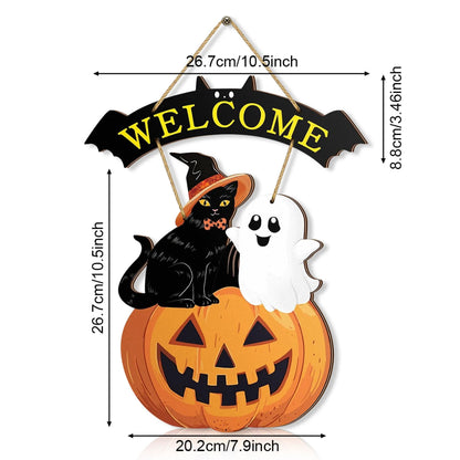 Festive Cat Halloween Welcome Sign