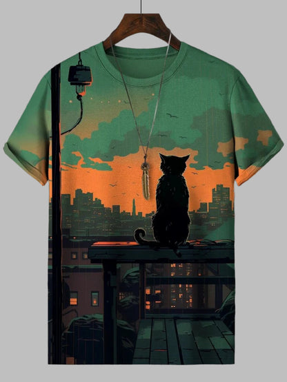 Stylish Breathable Cat Design Graphic T-shirts for Men