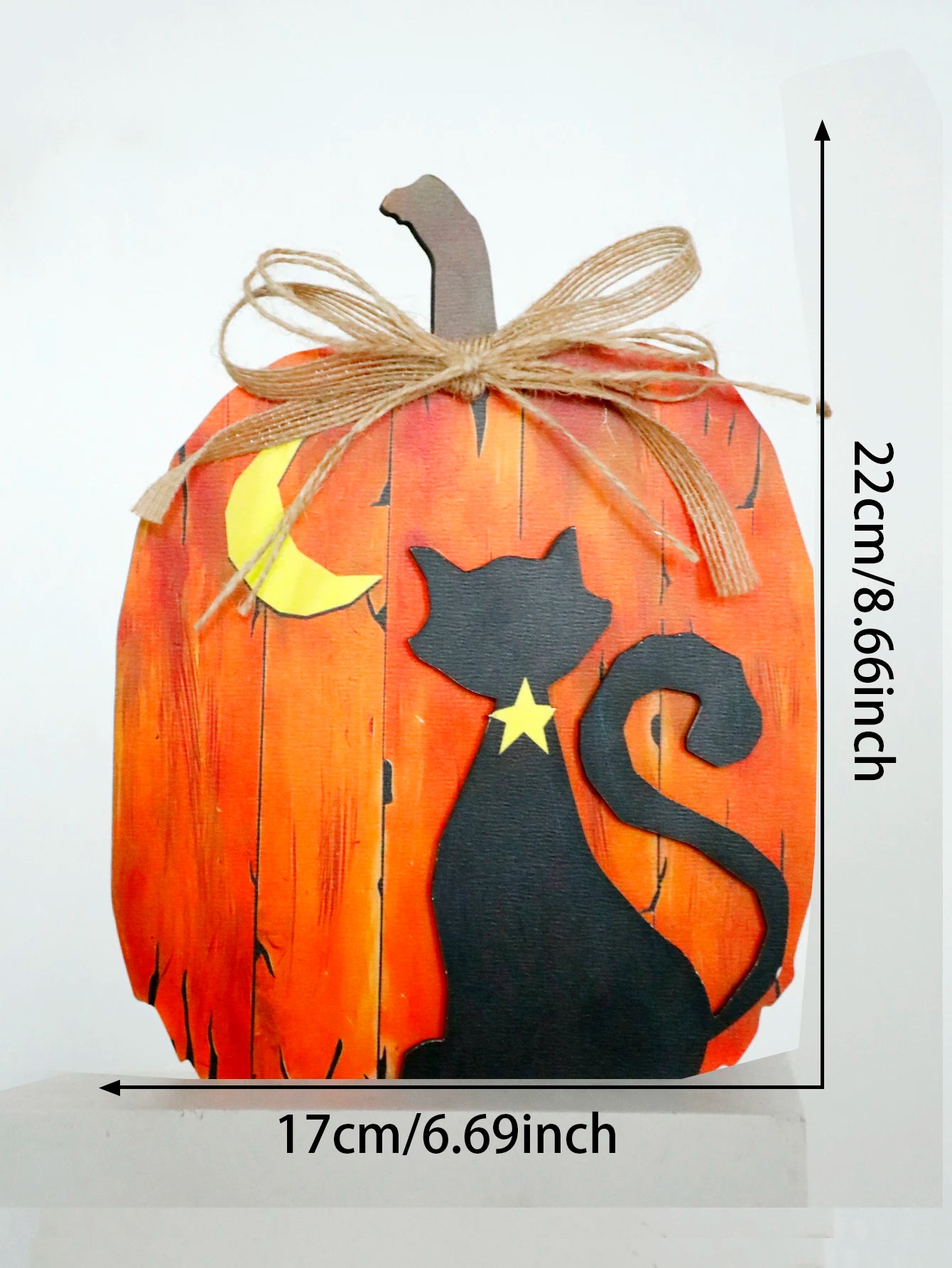 Black Cat Moon Pumpkin Design Wooden Tabletop Decor