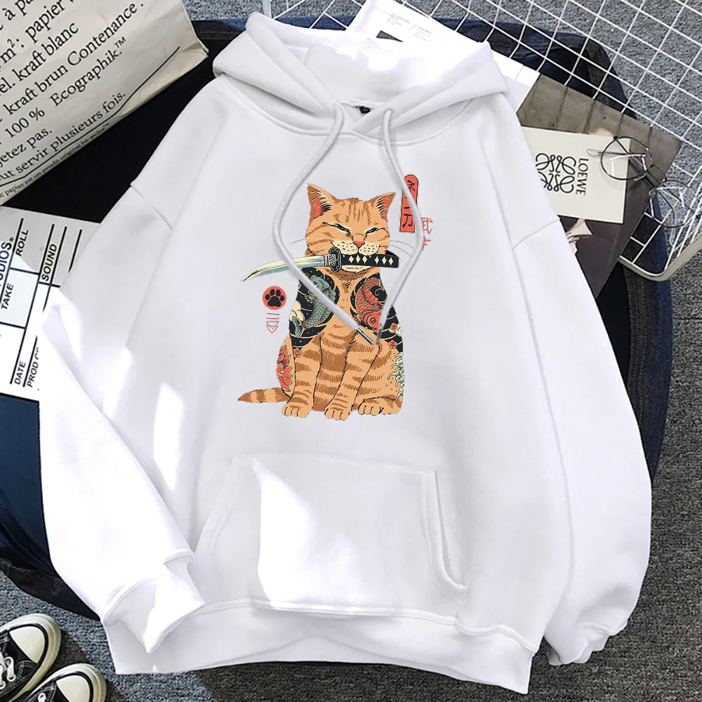 "Bushi Neko" Ukiyo-E Style Japanese Cat Hoodie