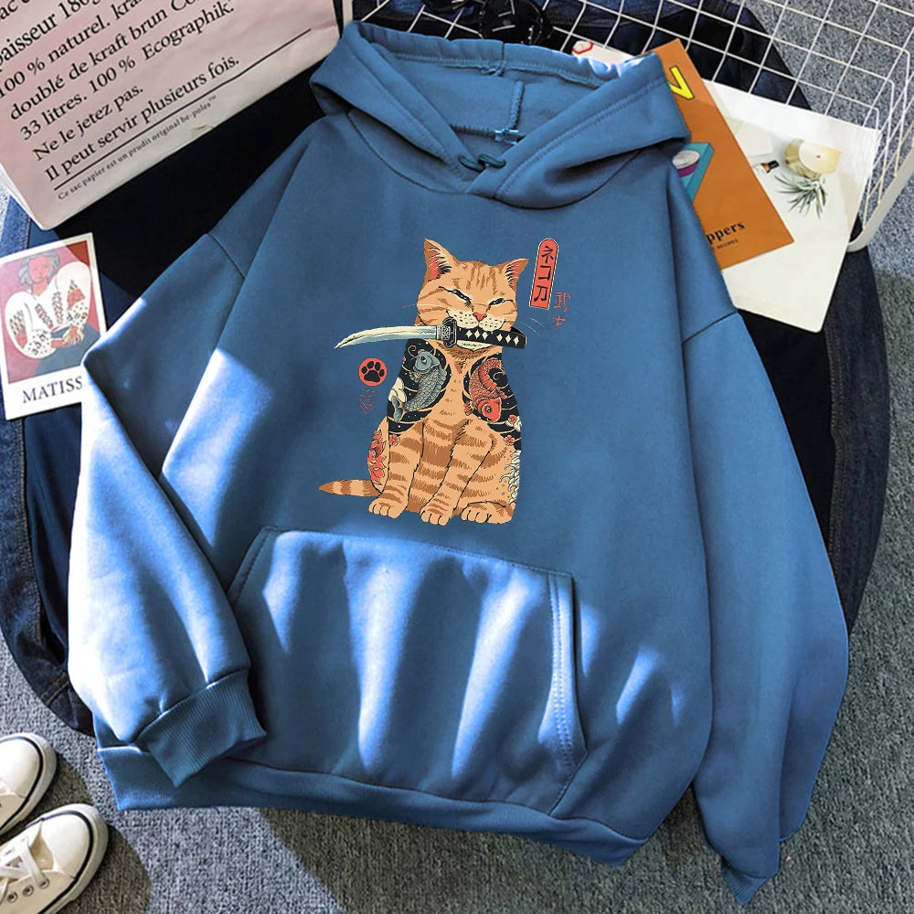 "Bushi Neko" Ukiyo-E Style Japanese Cat Hoodie