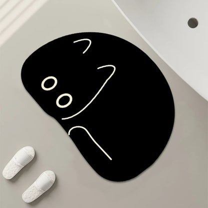 Cute Black Cat Quick-Drying Absorbant Bath Mats with Non-slip Rubber Bottom