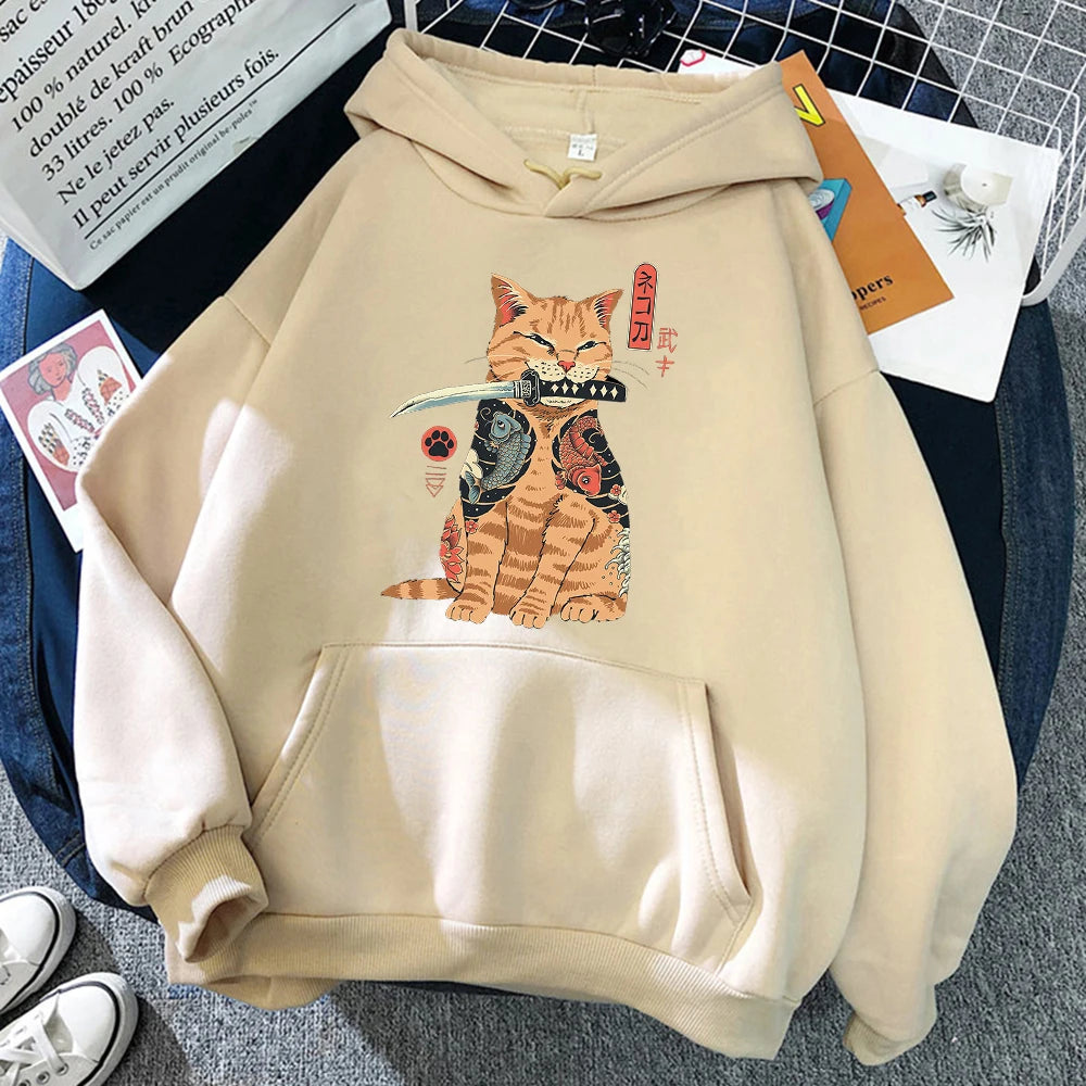 "Bushi Neko" Ukiyo-E Style Japanese Cat Hoodie