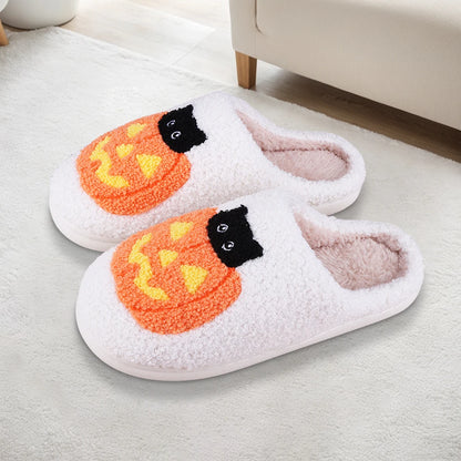 Fuzzy Pumpkin Cat Slippers