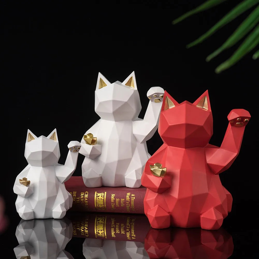 Geometric Lucky Cat Statue