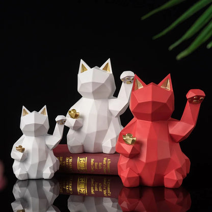 Geometric Lucky Cat Statue