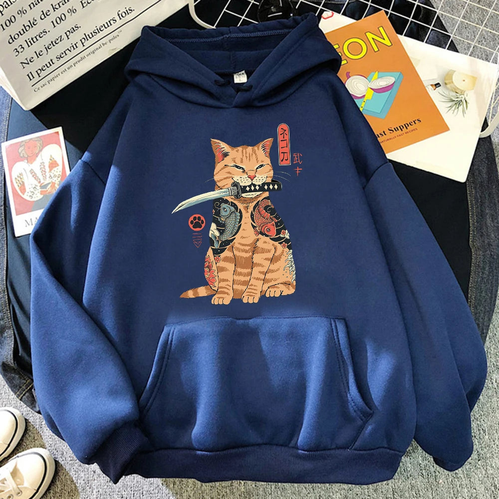 "Bushi Neko" Ukiyo-E Style Japanese Cat Hoodie