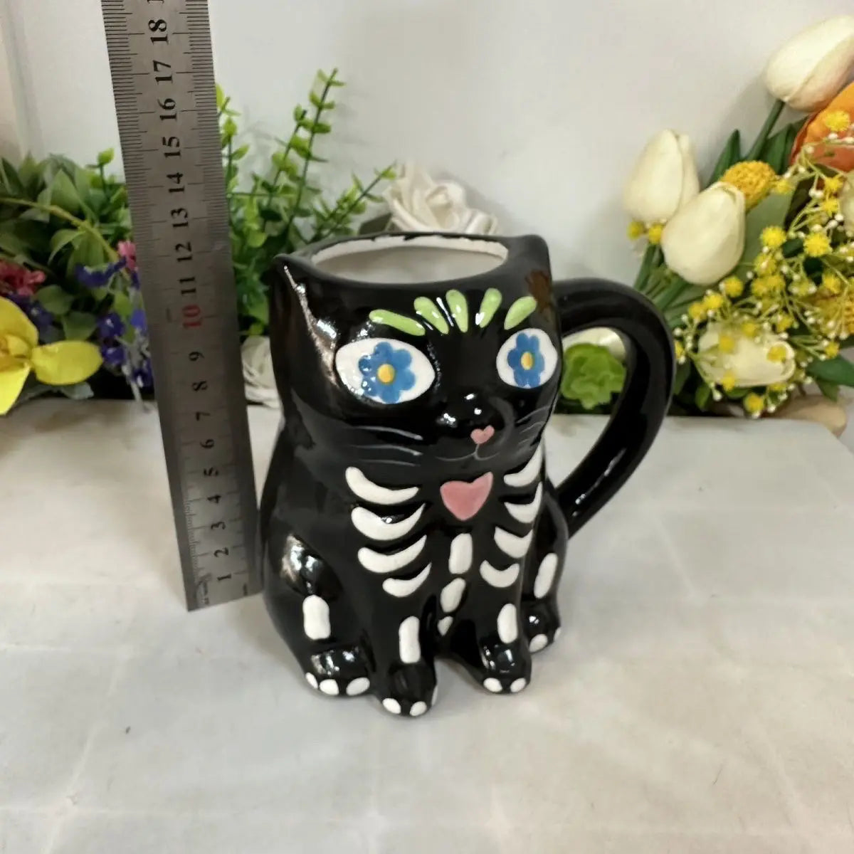 Cute Ceramic Skeleton Black Cat Ceramic Mug