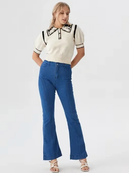 Summer Stylish Knit Blouse With Cat Embroidery