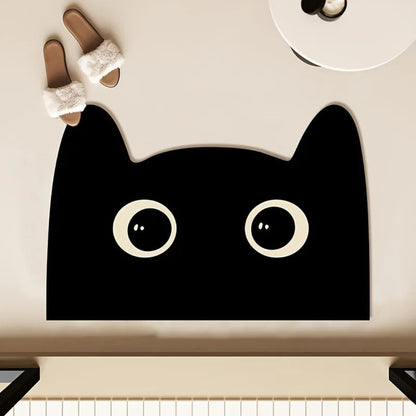 Cute Black Cat Quick-Drying Absorbant Bath Mats with Non-slip Rubber Bottom