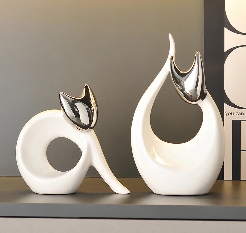 Abstract Artwork Ceramic Kitten Statue