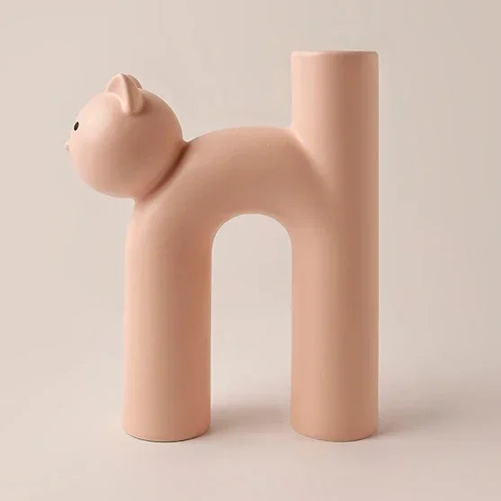 Funny Ceramic H-shaped Cat Flower Vase  for Home Desktop Room Decor