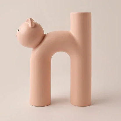 Funny Ceramic H-shaped Cat Flower Vase  for Home Desktop Room Decor
