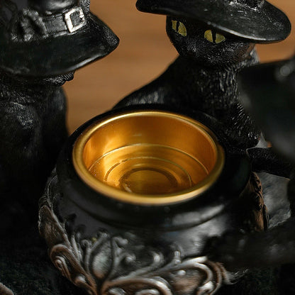 Resin Witch Cat Candle Holder