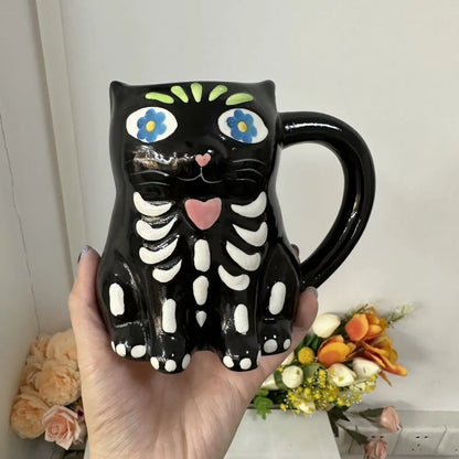 Cute Ceramic Skeleton Black Cat Ceramic Mug