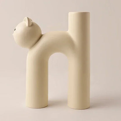 Funny Ceramic H-shaped Cat Flower Vase  for Home Desktop Room Decor