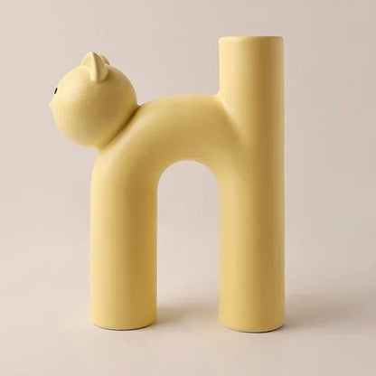 Funny Ceramic H-shaped Cat Flower Vase  for Home Desktop Room Decor