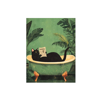 Bathroom Cat-titude: Whimsical 3-Piece Black Cat Canvas Art Set