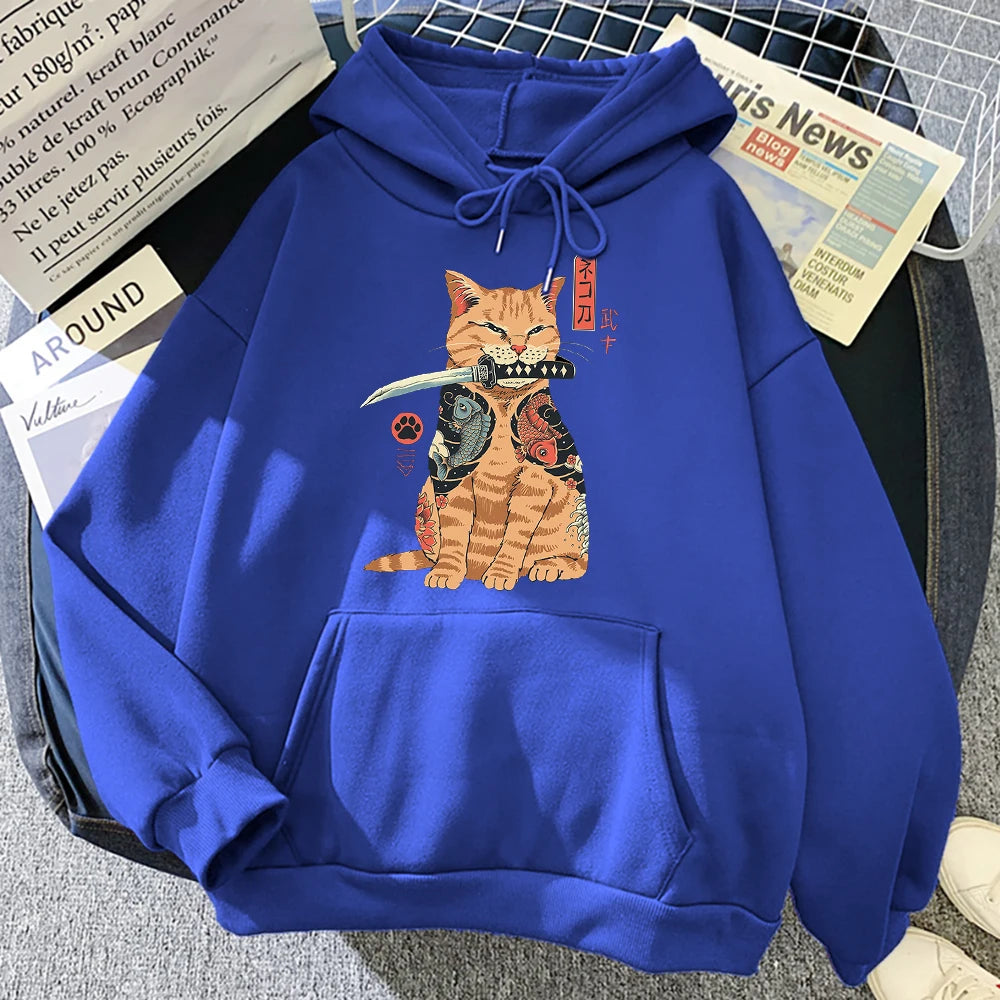 "Bushi Neko" Ukiyo-E Style Japanese Cat Hoodie