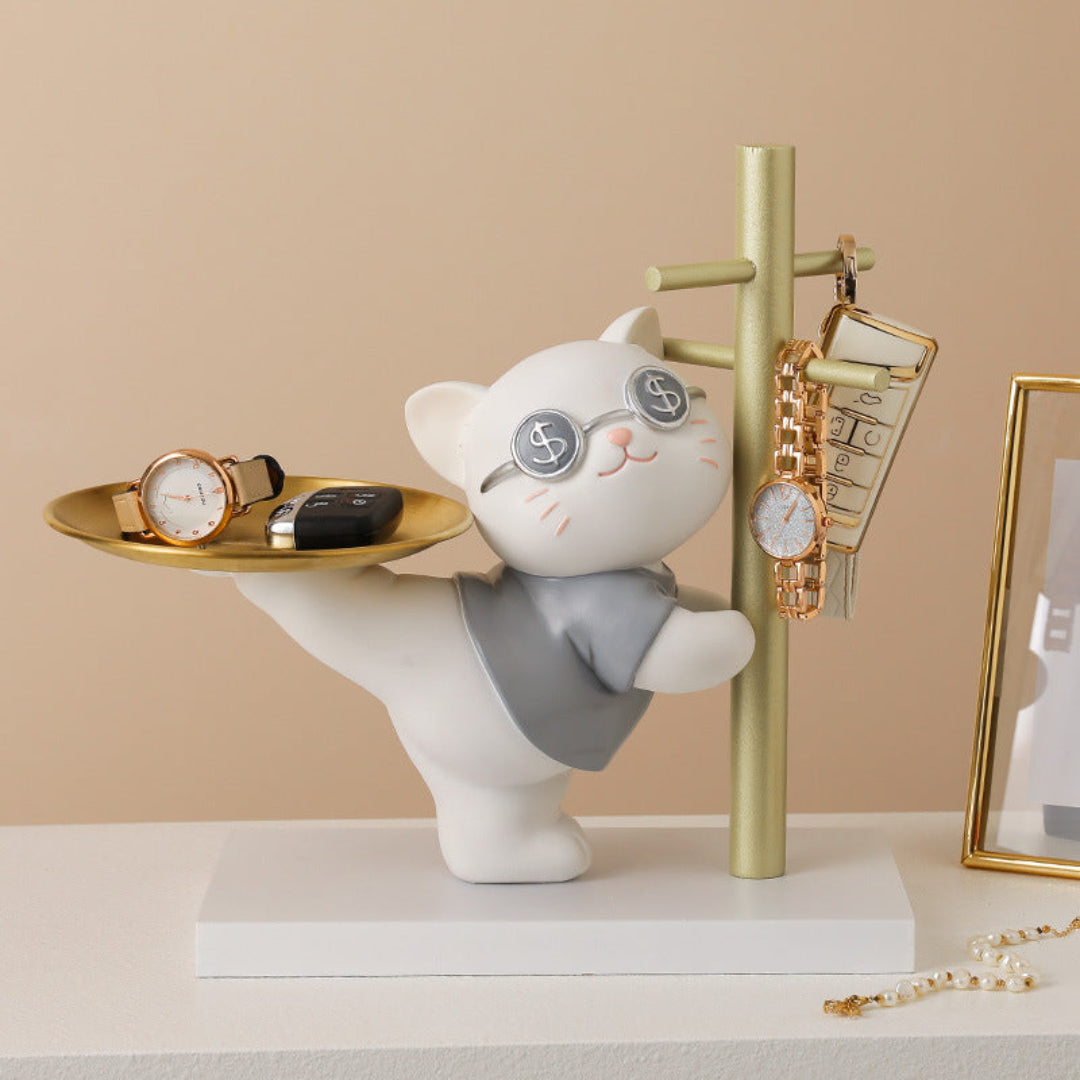 "I'm a millionaire" Kitty Resin Organizer Statue