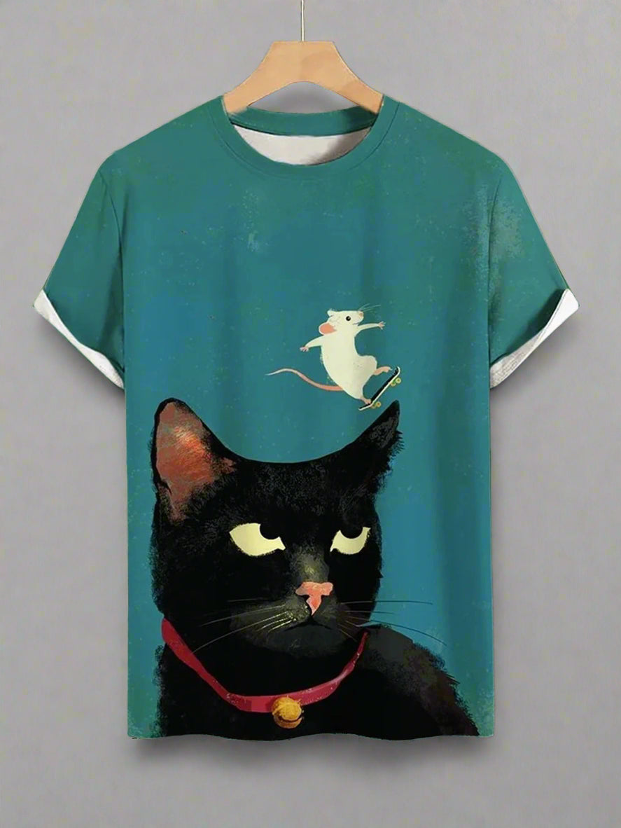Stylish Breathable Cat Design Graphic T-shirts for Men