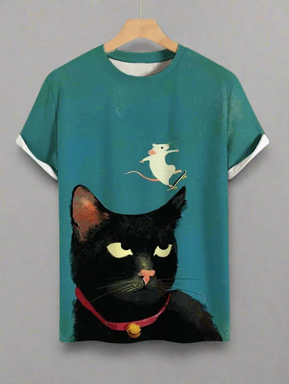 Stylish Breathable Cat Design Graphic T-shirts for Men