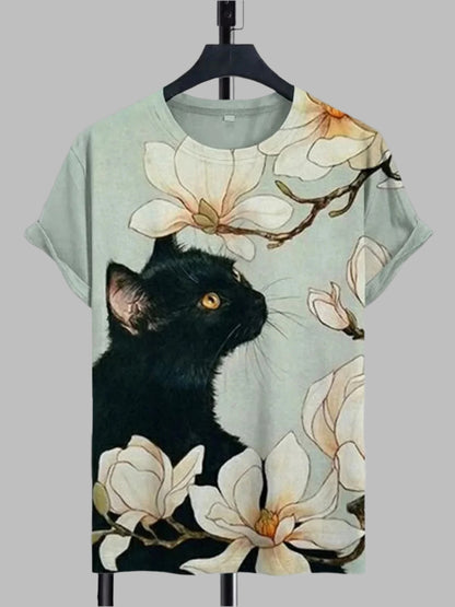 Stylish Breathable Cat Design Graphic T-shirts for Men