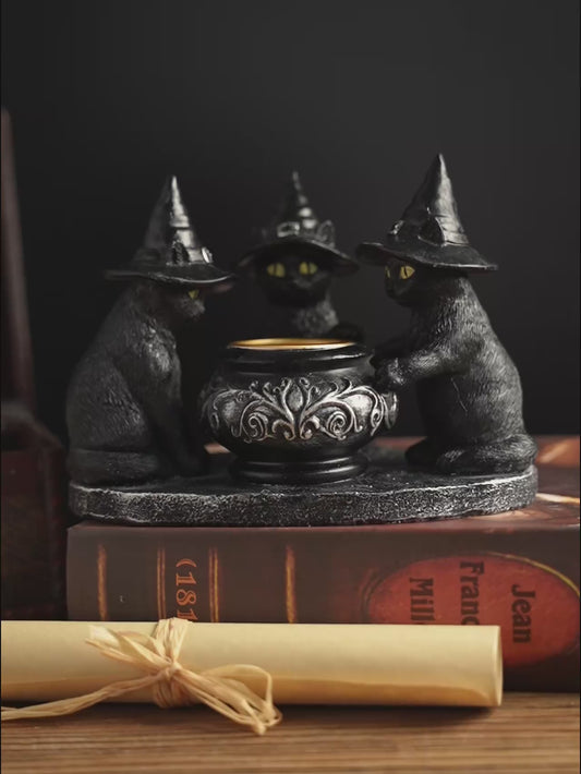 Resin Witch Cat Candle Holder